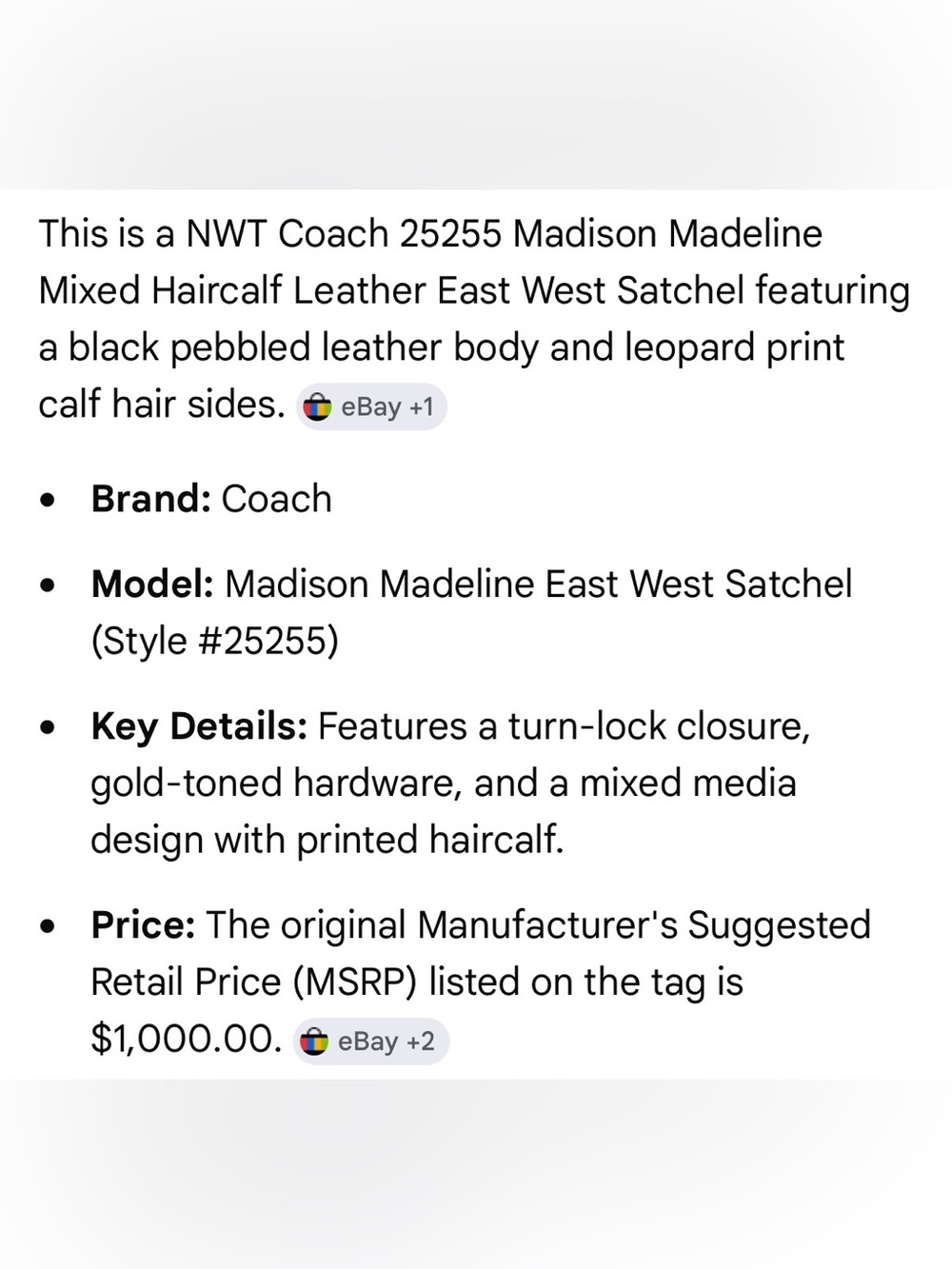 Coach 25255 Madison Madeline East West Satchel NWT - Picture 16 of 16